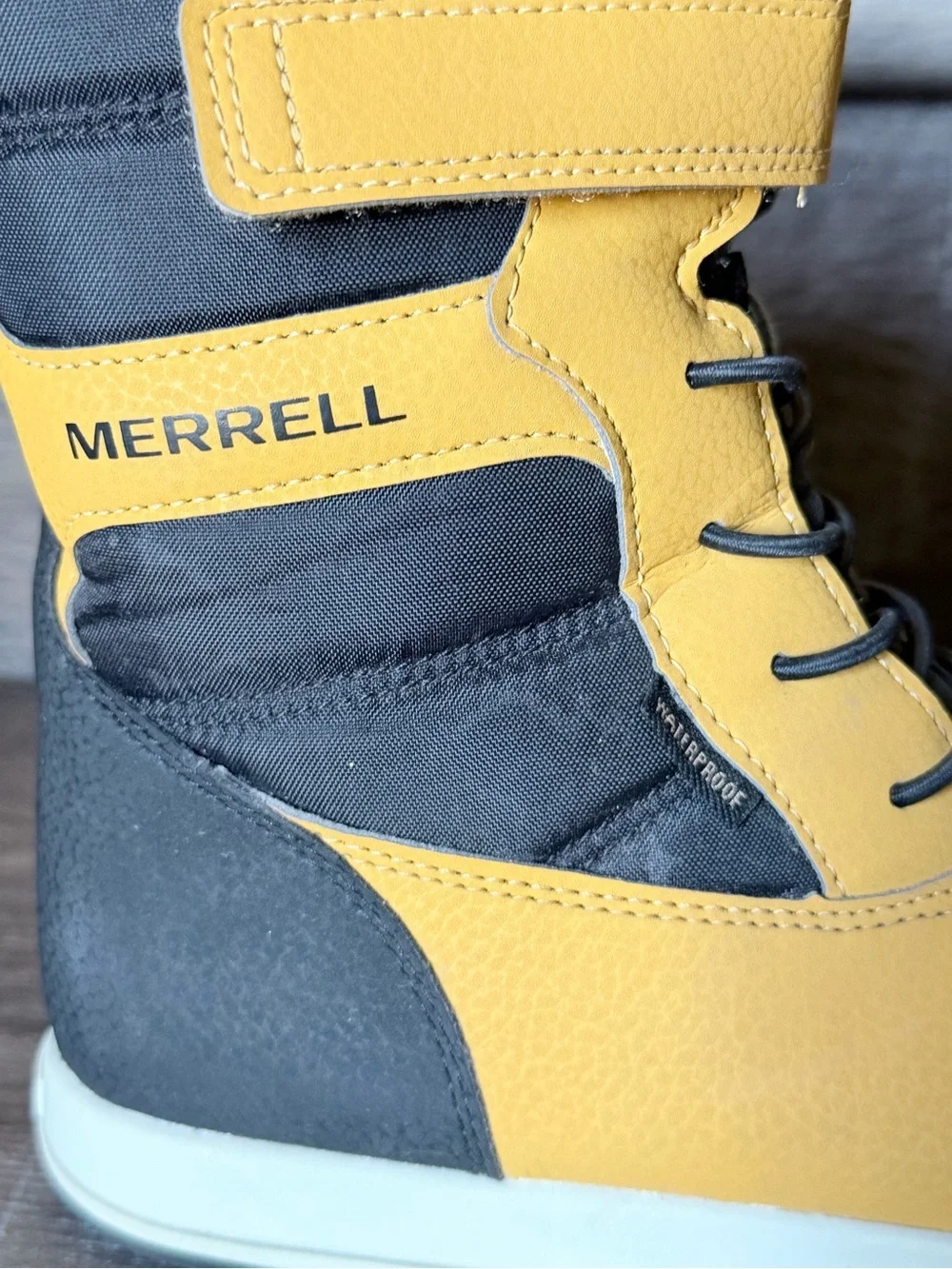 Merrell Kids Waterproof Winter Boots Mustard Yellow Black Size 3